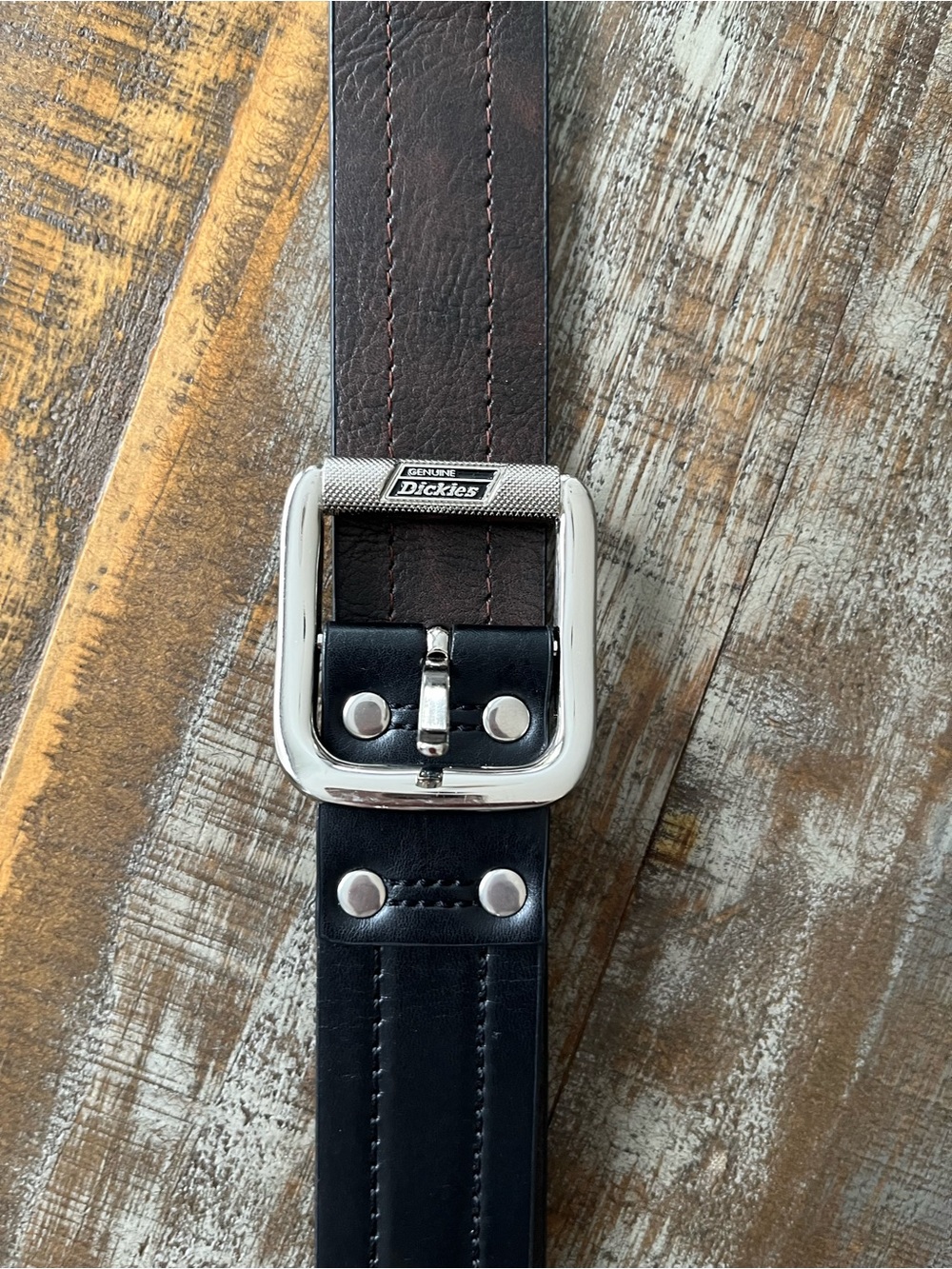 Dickies Black and Brown Leather Men's Belt with Silver Buckle